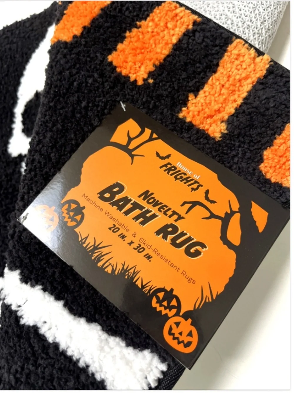 House of Frights Halloween Skeleton Bath Rug Black Orange 20x30 NWT